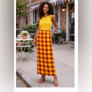 Yellow and Red Plaid Maxi Skirt